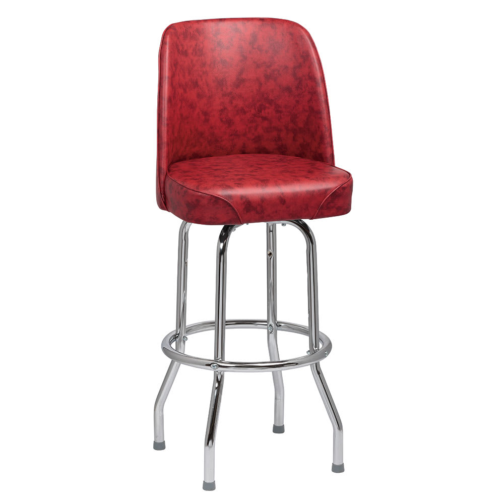 Royal Industries Bar Stool w/ Solid Back & Crimson Vinyl Bucket Seat, Chrome (ROY 7721 CRM)