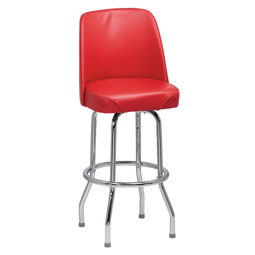 Royal Industries Bar Stool w/ Solid Back & Red Vinyl Bucket Seat, Chrome (ROY 7721 R)