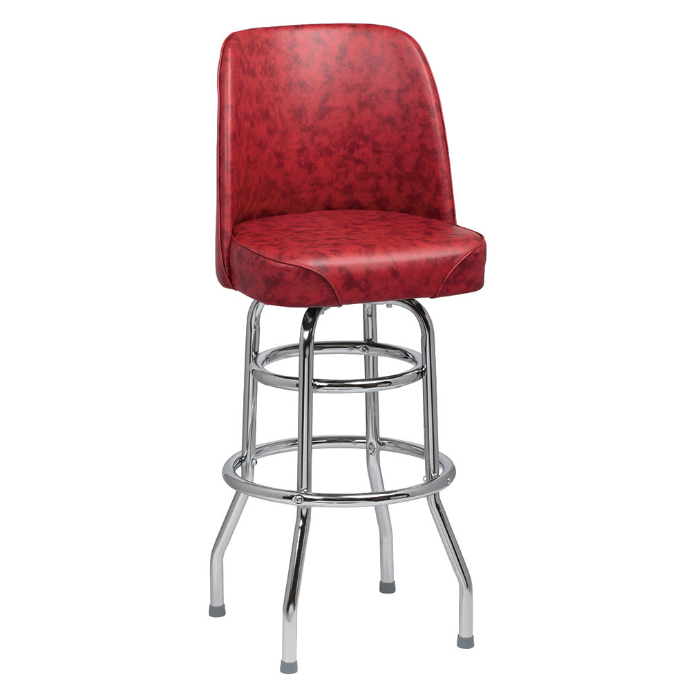Royal Industries Bar Stool w/ Solid Back & Crimson Vinyl Bucket Seat, Chrome (ROY 7722 CRM)