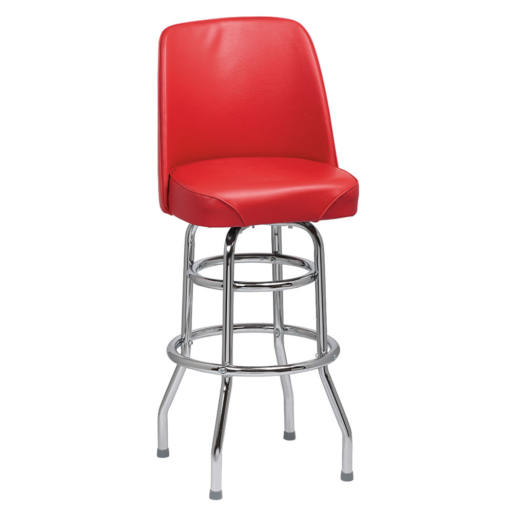 Royal Industries Bar Stool w/ Solid Back & Red Vinyl Bucket Seat, Chrome (ROY 7722 R)