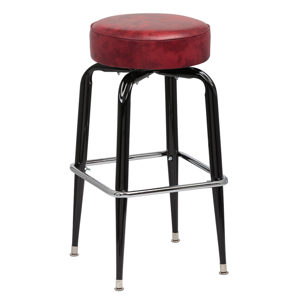 Royal Industries Backless Bar Stool w/ Crimson Vinyl Seat, Black (ROY 7723 CRM)