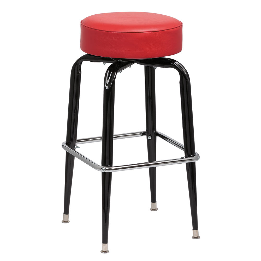 Royal Industries Backless Bar Stool w/ Red Vinyl Seat, Black (ROY 7723 R)