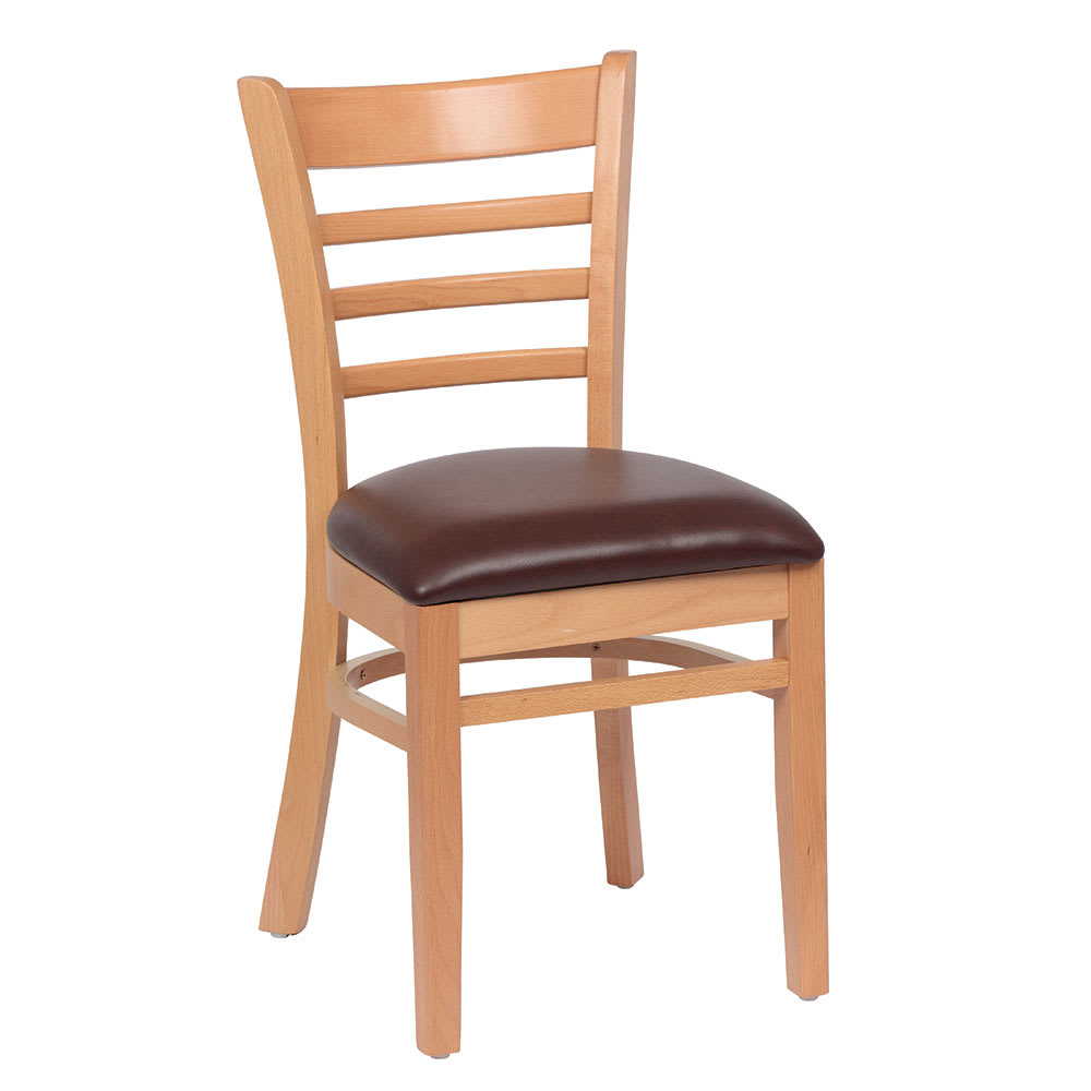 Royal Industries Side Chair w/ Ladder Back & Brown Vinyl Seat - Beechwood Frame, Natural Finish (ROY 8001 N BRN)