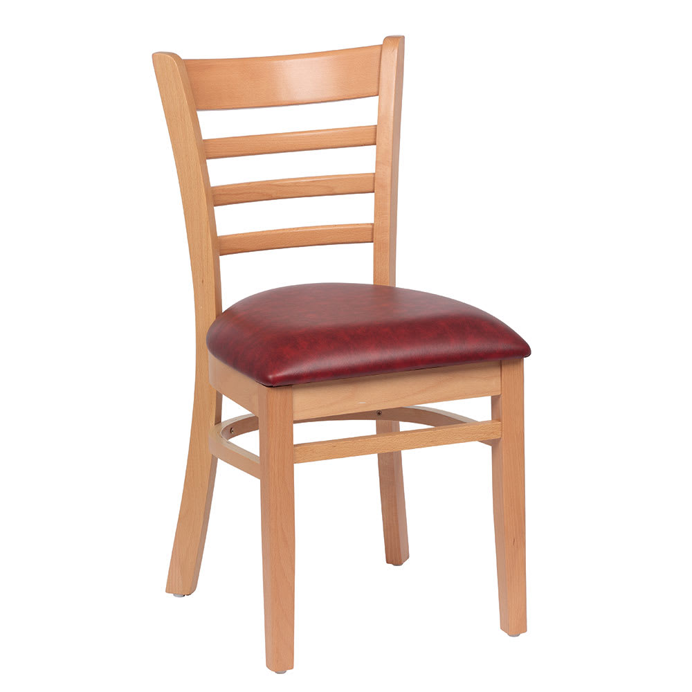 Royal Industries Side Chair w/ Ladder Back & Crimson Vinyl Seat - Beechwood Frame, Natural Finish (ROY 8001 N CRM)