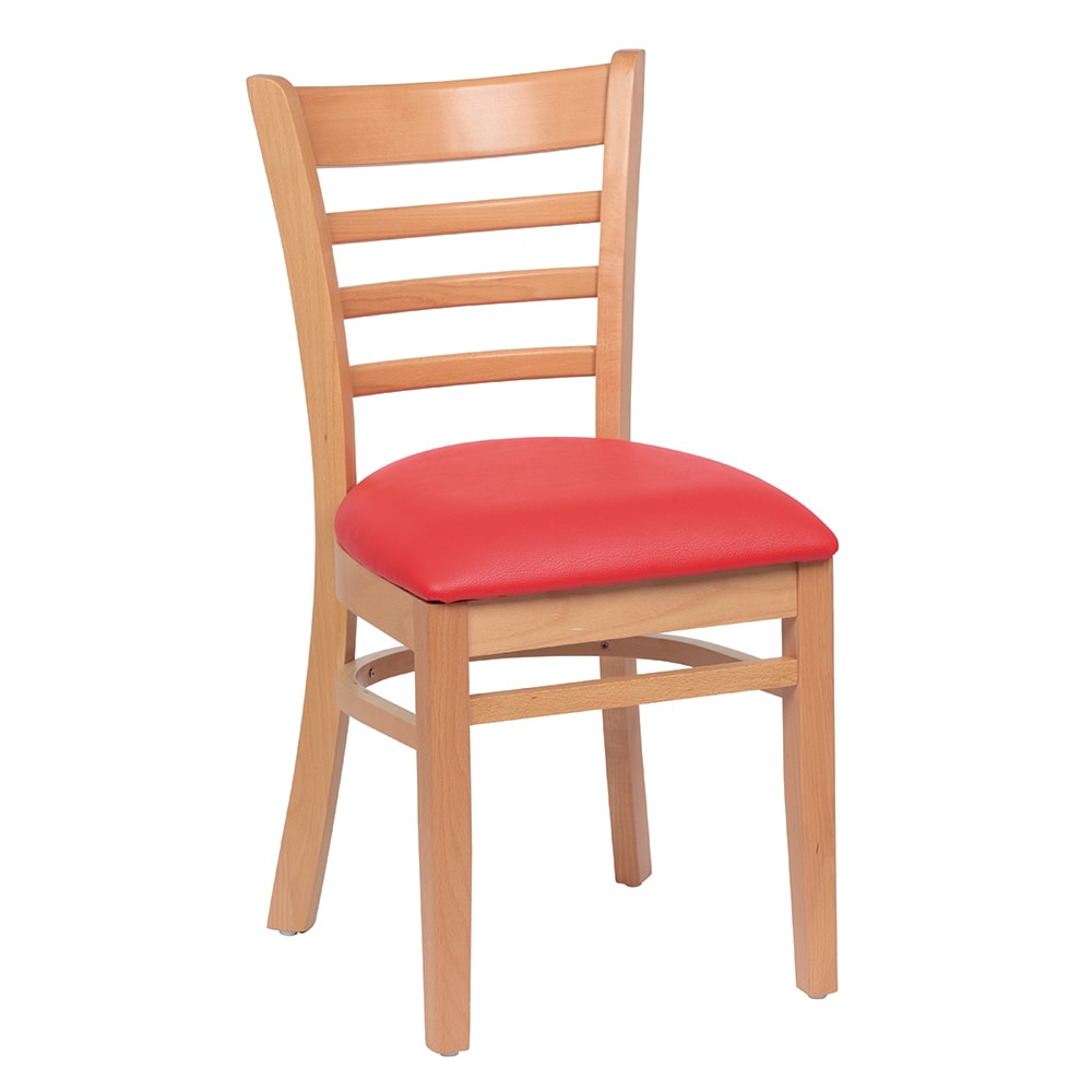 Royal Industries Side Chair w/ Ladder Back & Red Vinyl Seat - Beechwood Frame, Natural Finish (ROY 8001 N RED)