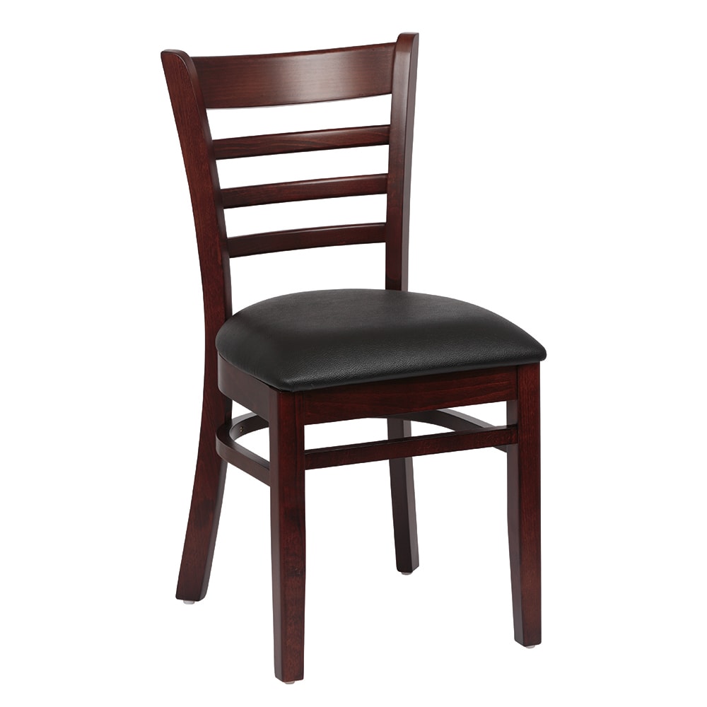 Royal Industries Side Chair w/ Ladder Back & Black Vinyl Seat - Beechwood Frame, Walnut Finish (ROY 8001 W BLK)