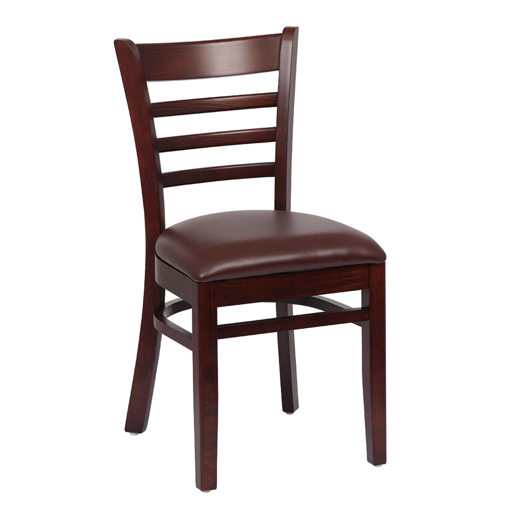 Royal Industries Side Chair w/ Ladder Back & Brown Vinyl Seat - Beechwood Frame, Walnut Finish (ROY 8001 W BRN)