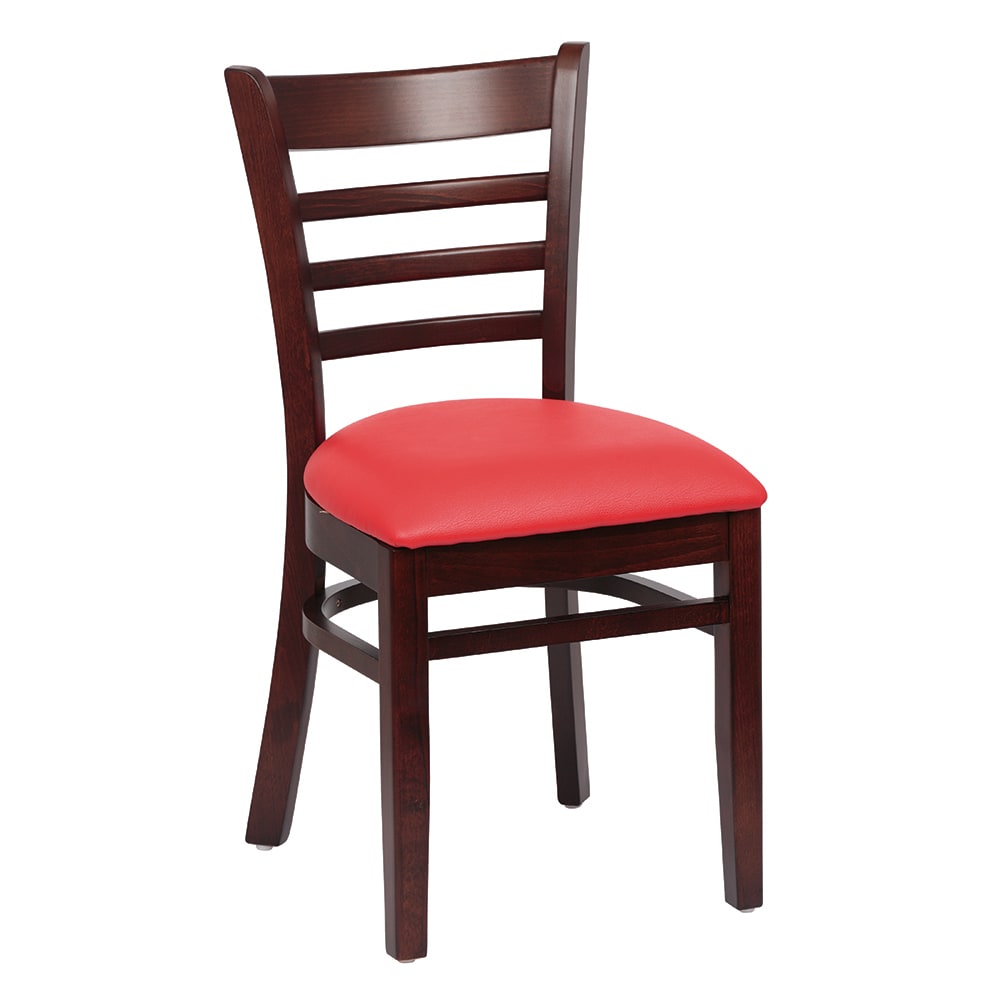 Royal Industries Side Chair w/ Ladder Back & Red Vinyl Seat - Beechwood Frame, Walnut Finish (ROY 8001 W RED)