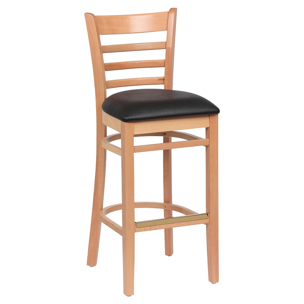 Royal Industries Bar Stool w/ Ladder Back & Black Vinyl Seat, Natural Wood (ROY 8002 N BLK)