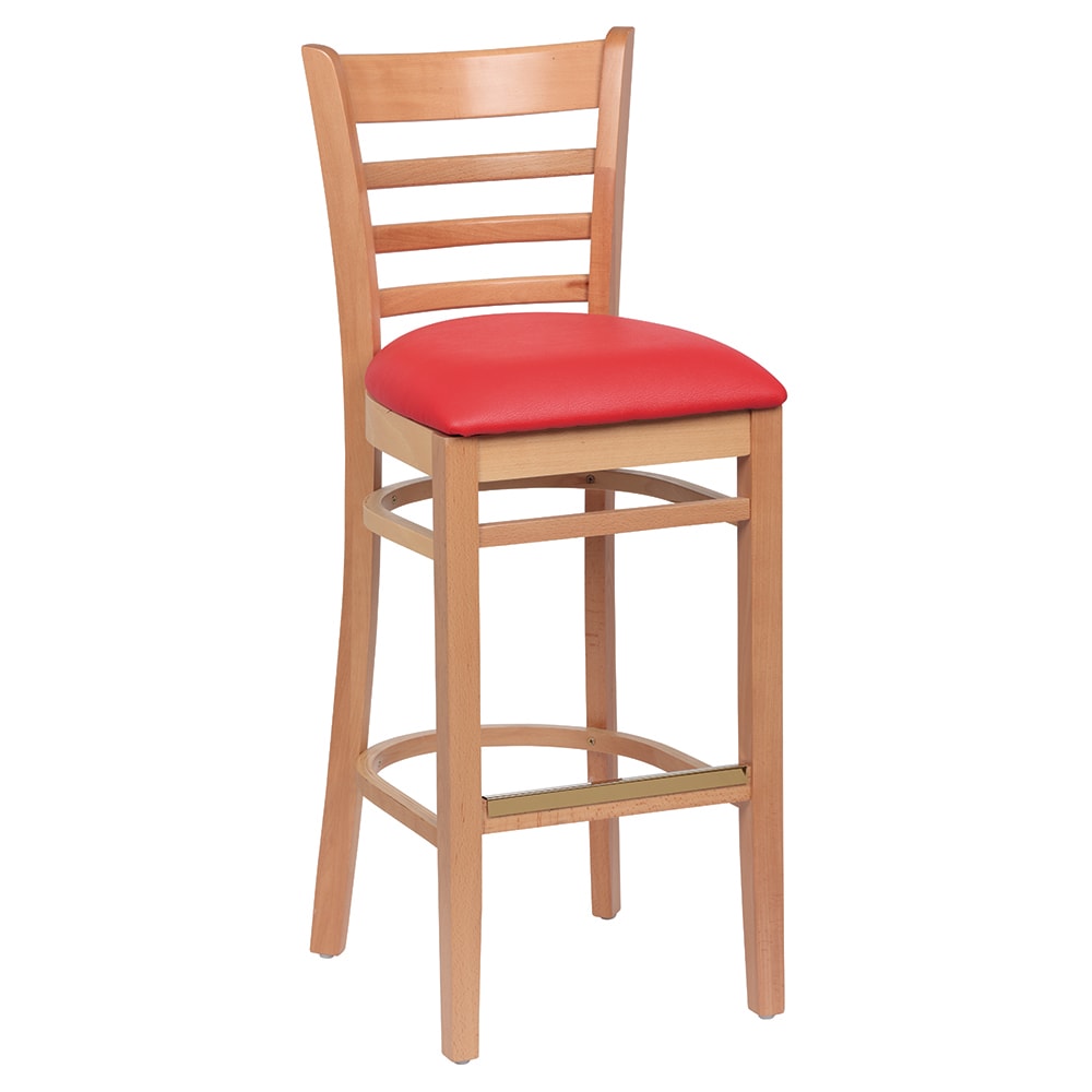 Royal Industries Bar Stool w/ Ladder Back & Red Vinyl Seat, Natural Wood (ROY 8002 N RED)