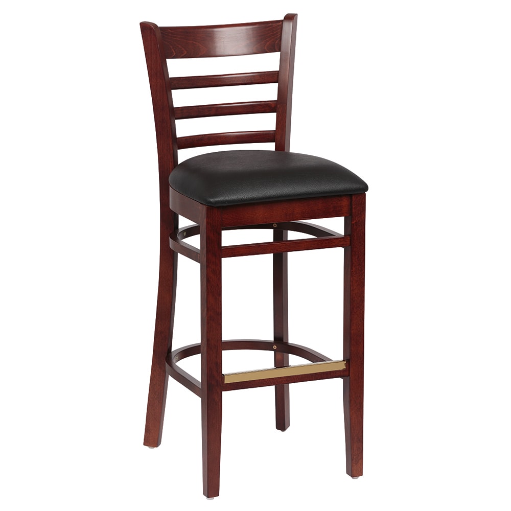 Royal Industries Bar Stool w/ Ladder Back & Black Vinyl Seat, Walnut (ROY 8002 W BLK)