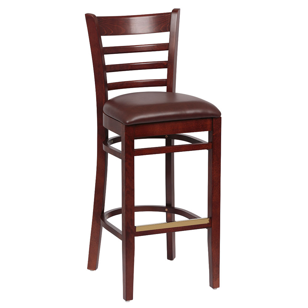 Royal Industries Bar Stool w/ Ladder Back & Brown Vinyl Seat, Walnut (ROY 8002 W BRN)