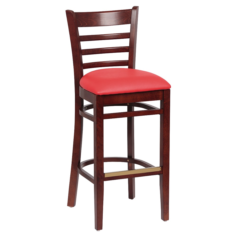 Royal Industries Bar Stool w/ Ladder Back & Red Vinyl Seat, Walnut (ROY 8002 W RED)