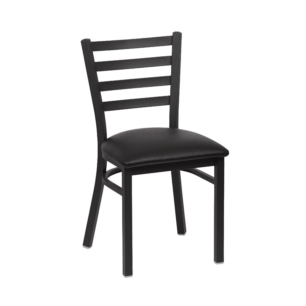 Royal Industries Side Chair w/ Ladder Back & Black Vinyl Seat - Metal Frame, Matte Black (ROY 9001 BLK)