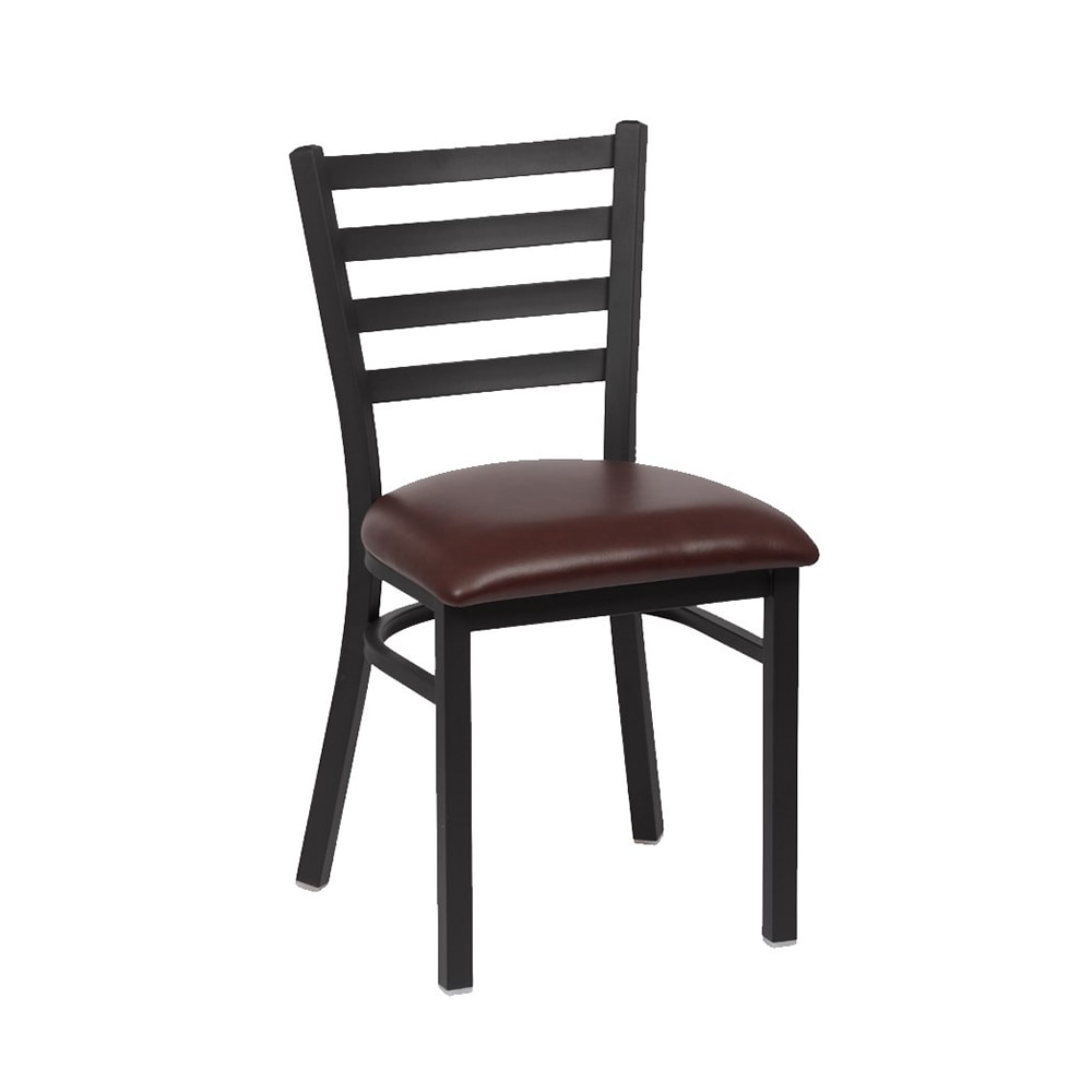 Royal Industries Side Chair w/ Ladder Back & Brown Vinyl Seat - Metal Frame, Matte Black (ROY 9001 BRN)
