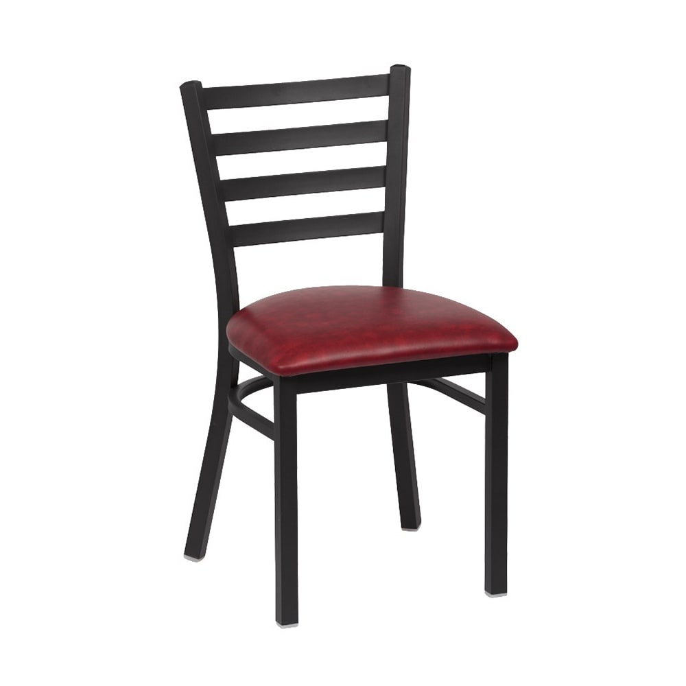 Royal Industries Side Chair w/ Ladder Back & Crimson Vinyl Seat - Metal Frame, Matte Black (ROY 9001 CRM)