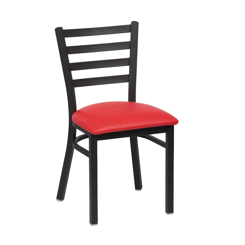 Royal Industries Side Chair w/ Ladder Back & Red Vinyl Seat - Metal Frame, Matte Black (ROY 9001 RED)