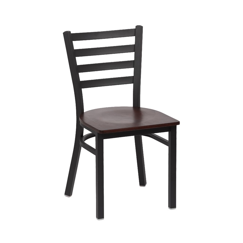 Royal Industries Side Chair w/ Ladder Back & Walnut Wood Seat - Metal Frame, Matte Black (ROY 9001 W)