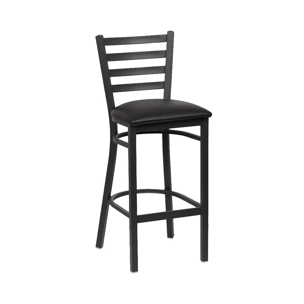 Royal Industries Bar Stool w/ Ladder Back & Black Vinyl Seat, Matte Black (ROY 9002 BLK)