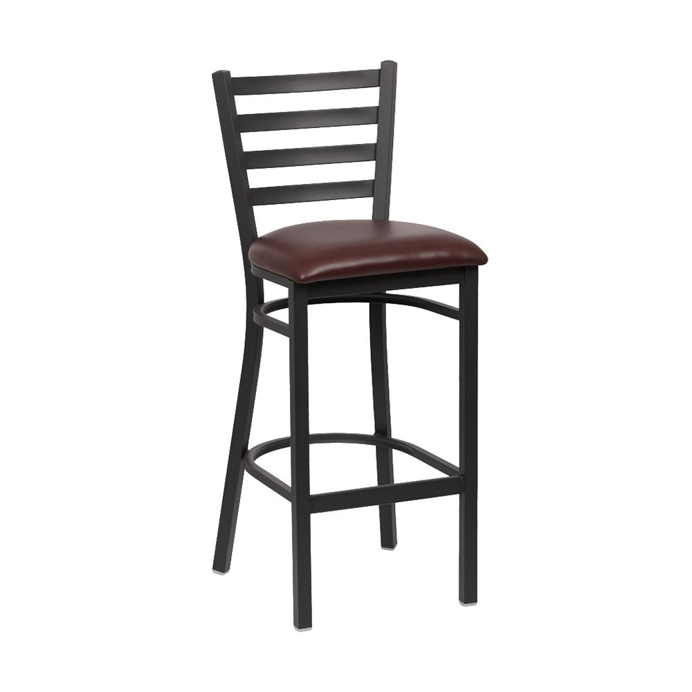 Royal Industries Bar Stool w/ Ladder Back & Brown Vinyl Seat, Matte Black (ROY 9002 BRN)