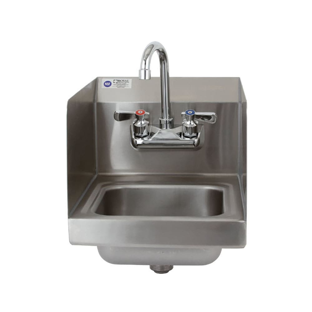 Royal Industries Wall Mount Commercial Hand Sink w/ 9"L x 9"W x 5"D Bowl, Side Splashes (ROYHSSH12SP)