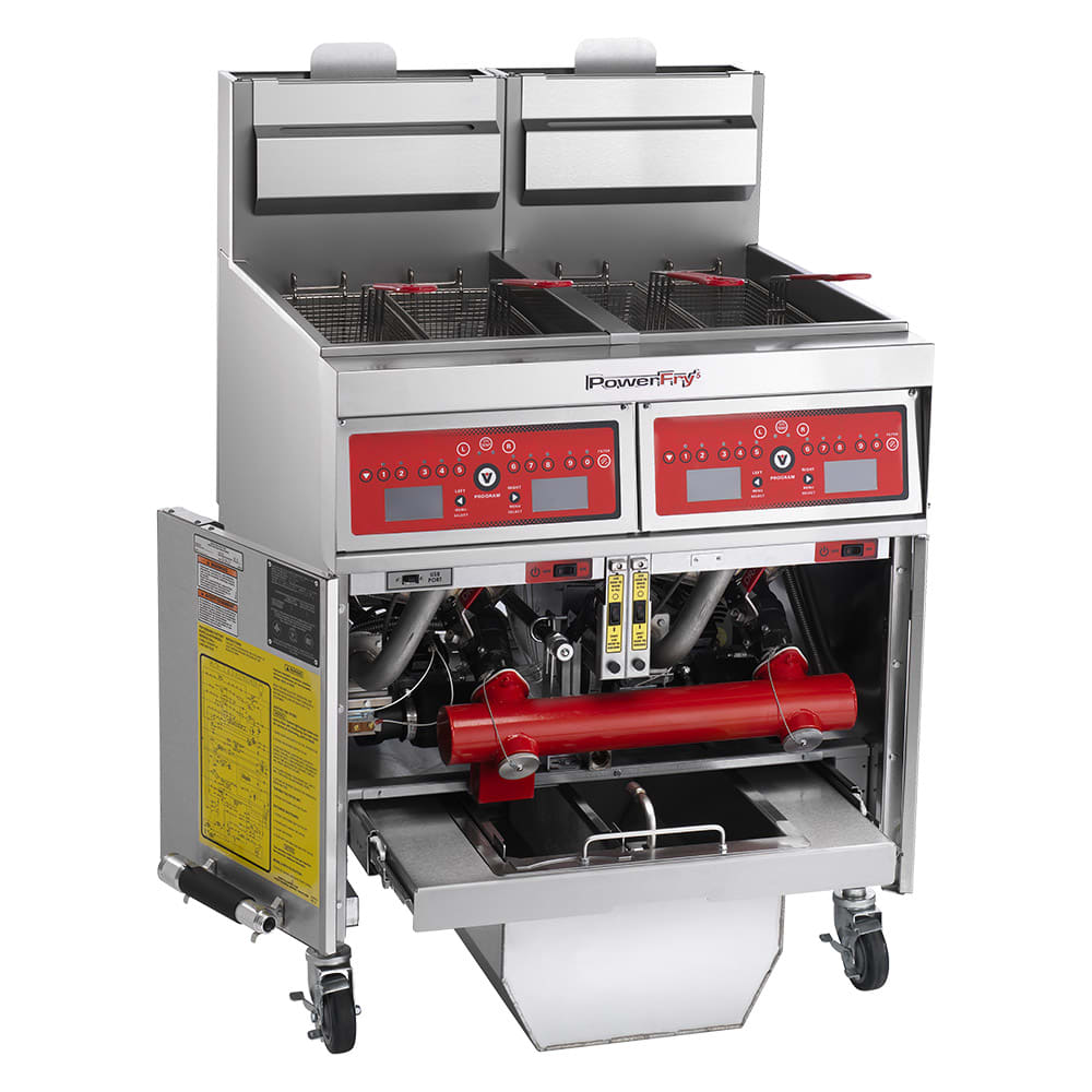 Vulcan 2TR45CF Gas Fryer - (2) 50 lb Vats, Floor Model, Natural Gas