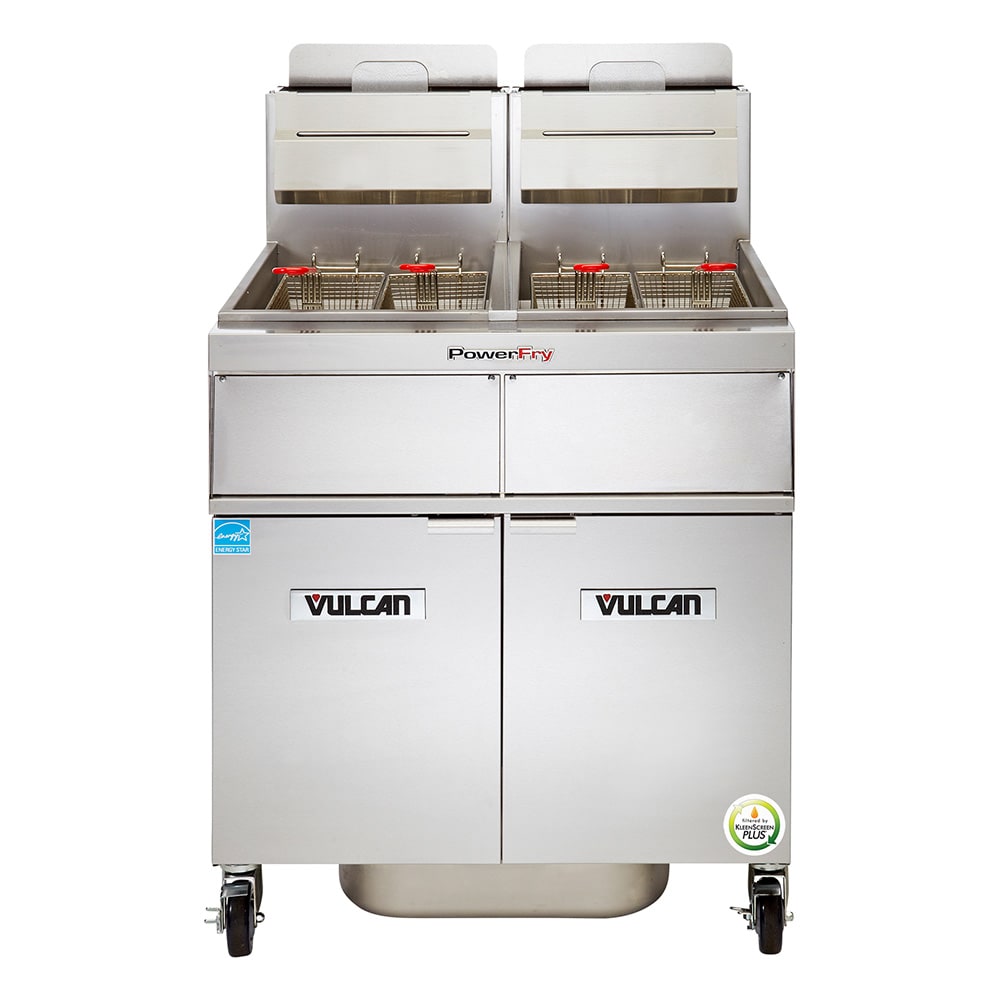 Vulcan 2TR65CF Gas Fryer - (2) 70 lb Vats, Floor Model, Natural Gas