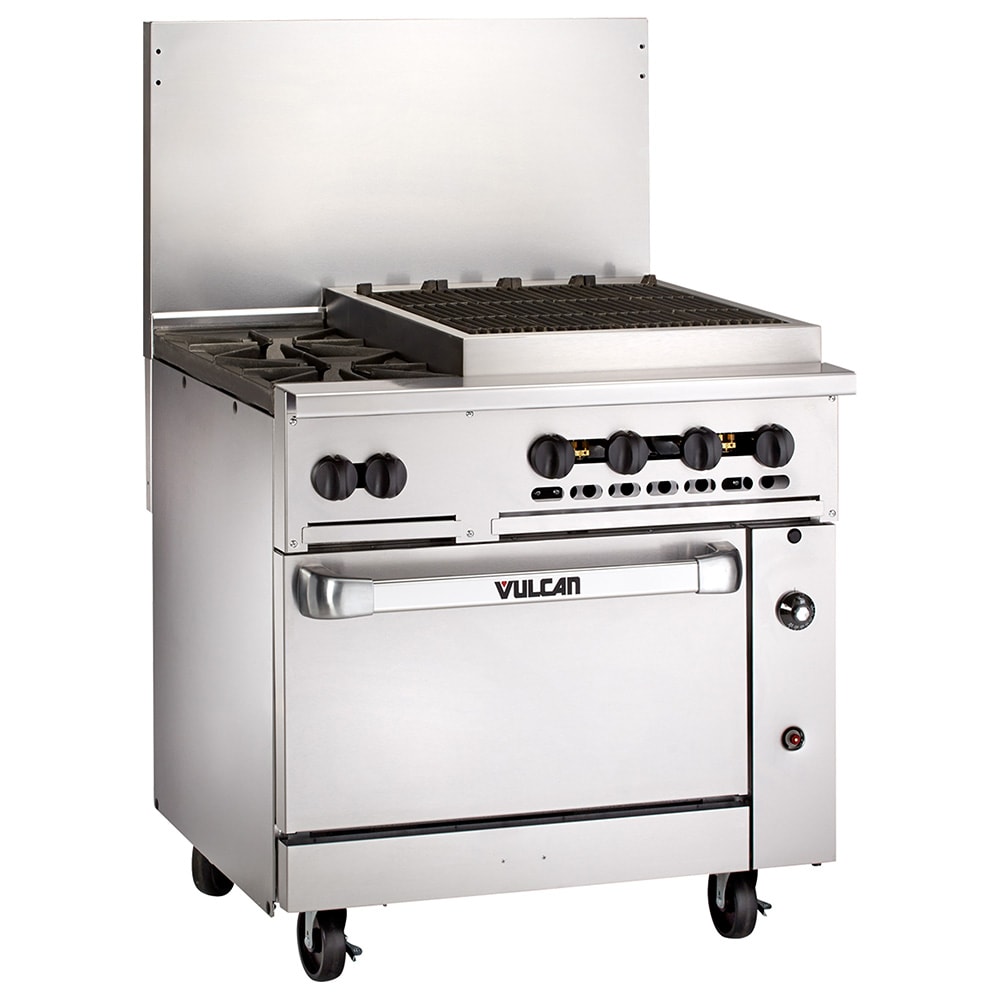 Vulcan 36S-2B24CBN 36" 2 Burner Gas Range w/ Charbroiler & Standard Oven, Natural Gas
