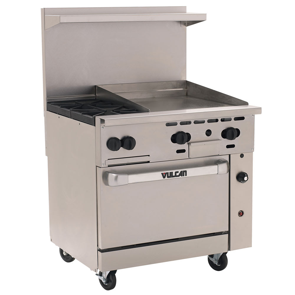 Vulcan 36S-2B24GT 36" 2 Burner Gas Range w/ Griddle & Standard Oven, Liquid Propane