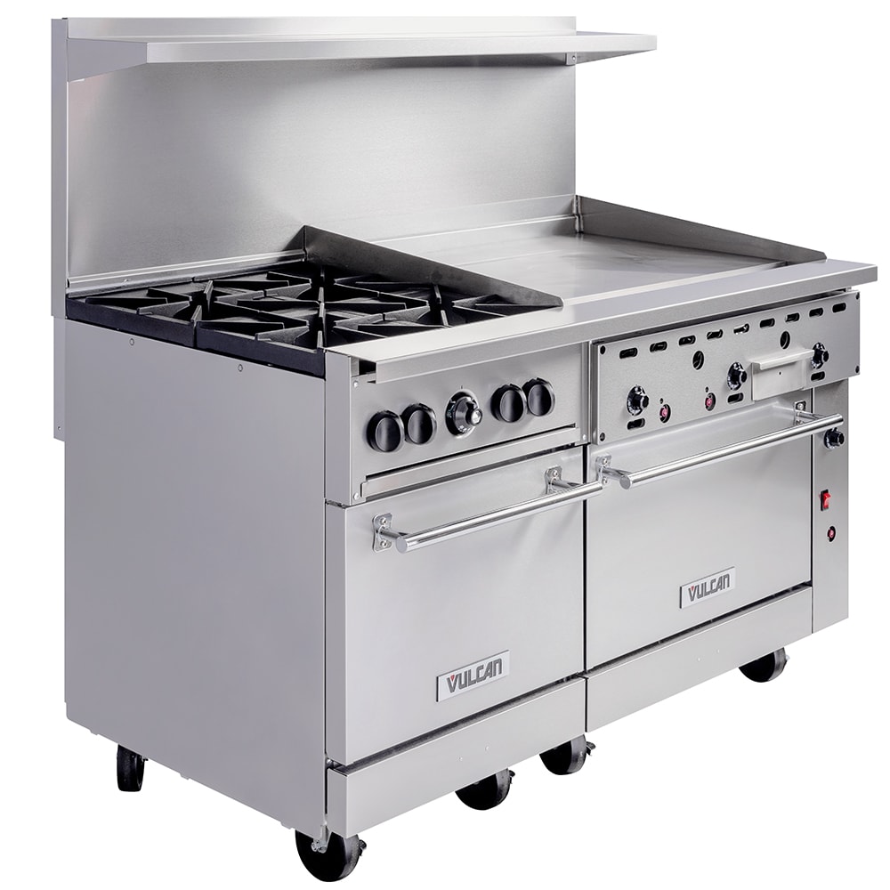 Vulcan 60SS-4B36GT 60" 4 Burner Gas Range w/ Griddle & (2) Standard Ovens, Natural Gas