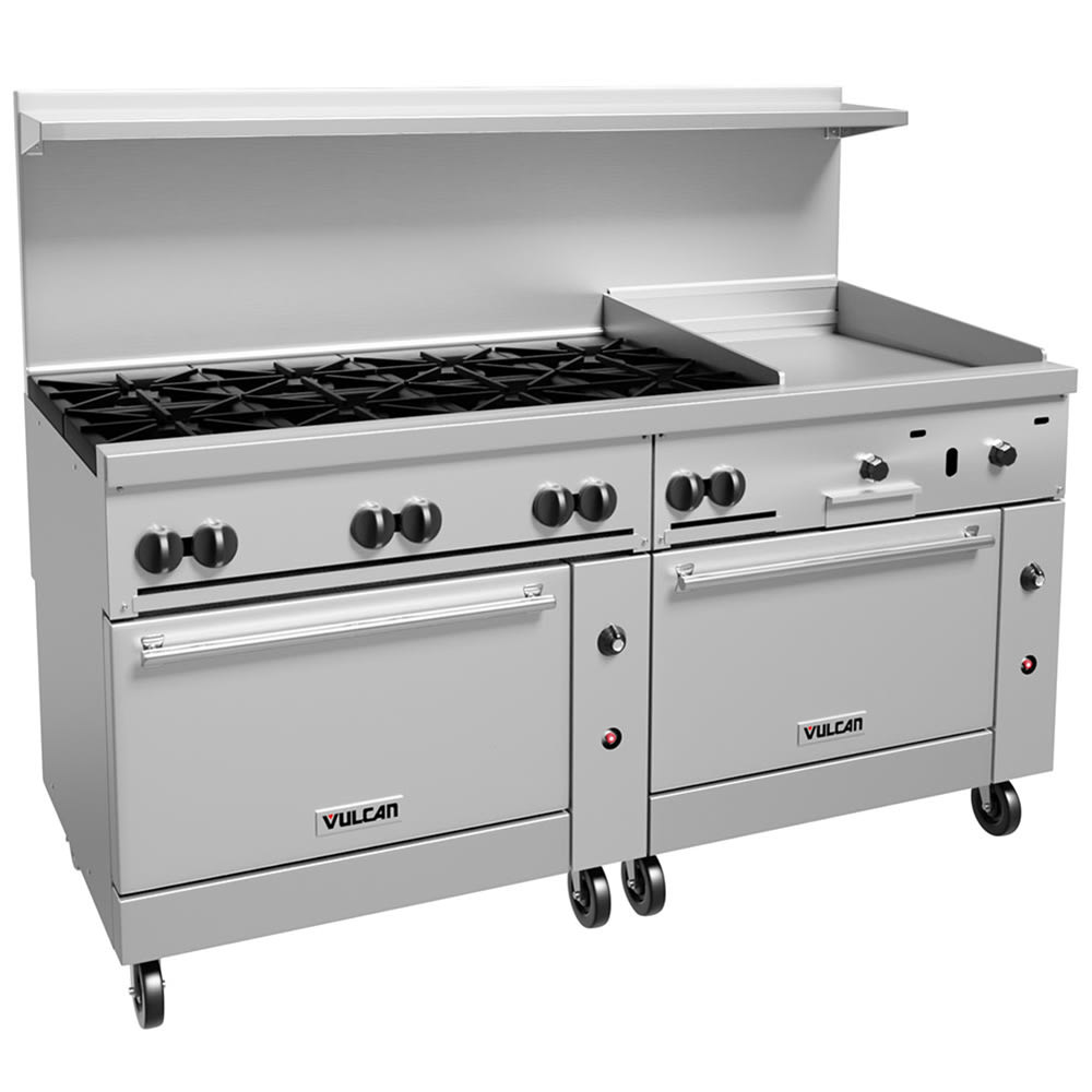 Vulcan 72SS-8B24G 72" 8 Burner Gas Range w/ Griddle & (2) Standard Ovens, Liquid Propane