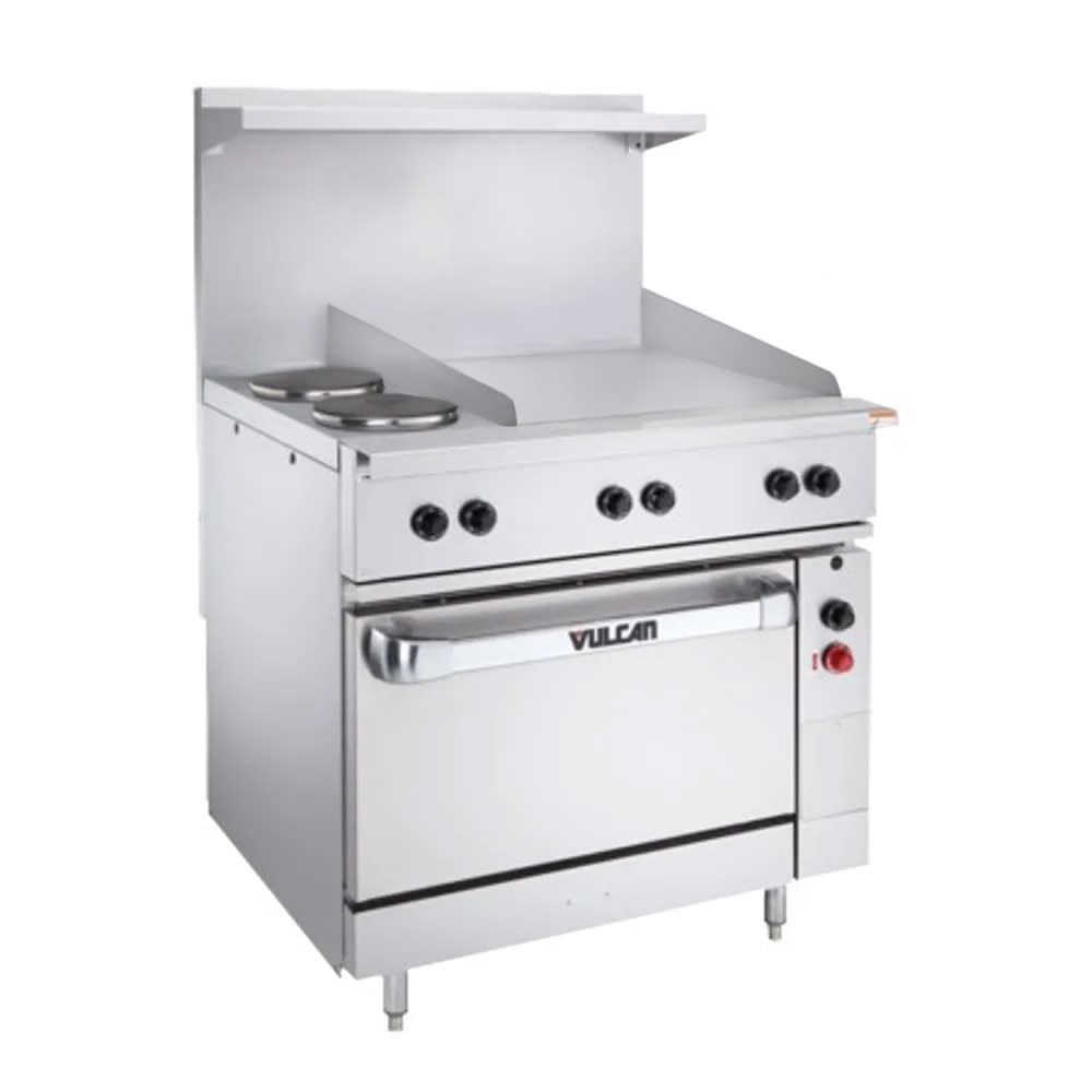 Vulcan EV36S-2FP24G240 36" EV Series Electric Range w/ (2) French Hot Plates & (1) Griddle, 240v/1ph/3ph