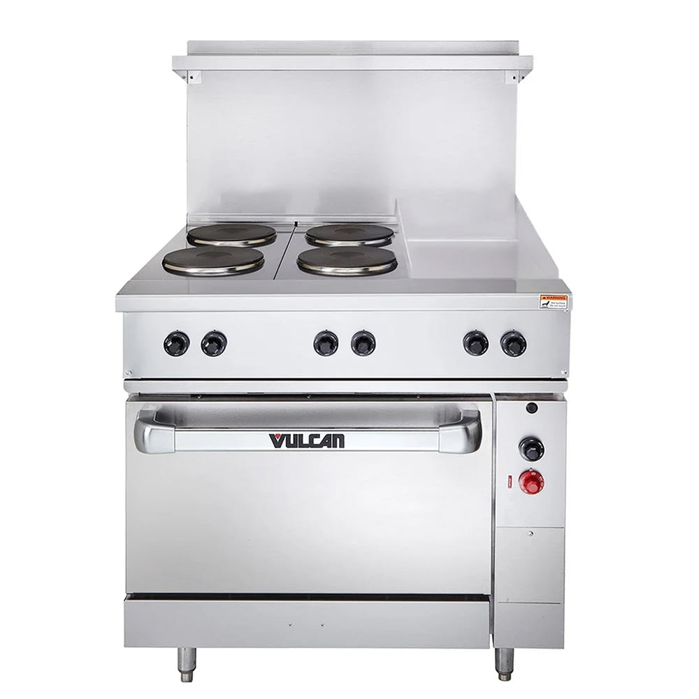 Vulcan EV36S-4FP12G240 36" EV Series Electric Range w/ (4) French Hot Plates & (1) Griddle, 240v/1ph/3ph