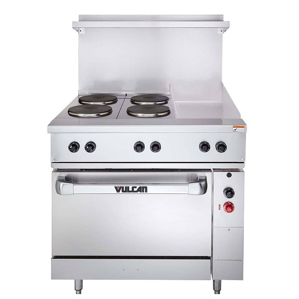Vulcan EV36S-4FP12G480 36" EV Series Electric Range w/ (4) French Hot Plates & (1) Griddle, 480v/1ph/3ph