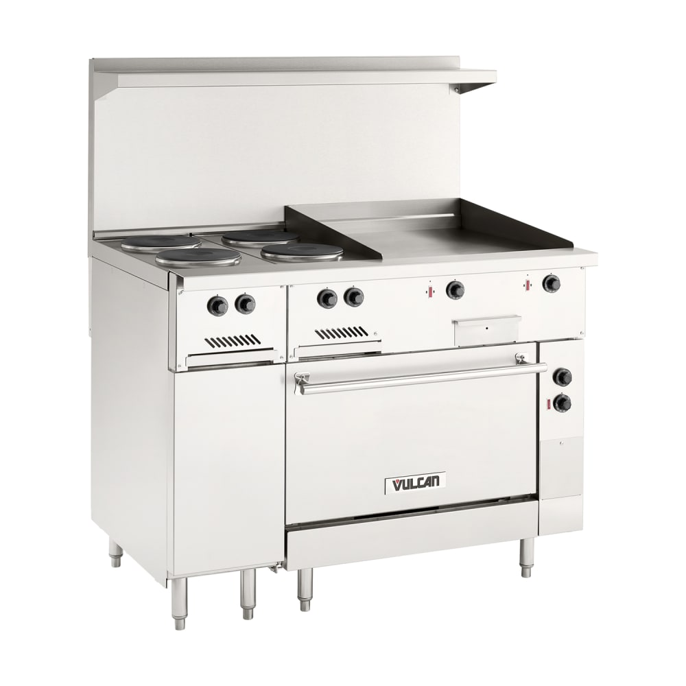 Vulcan EV48S-4FP24G208 48" EV Series Electric Range w/ (4) French Hot Plates & Griddle, 208v/1ph/3ph