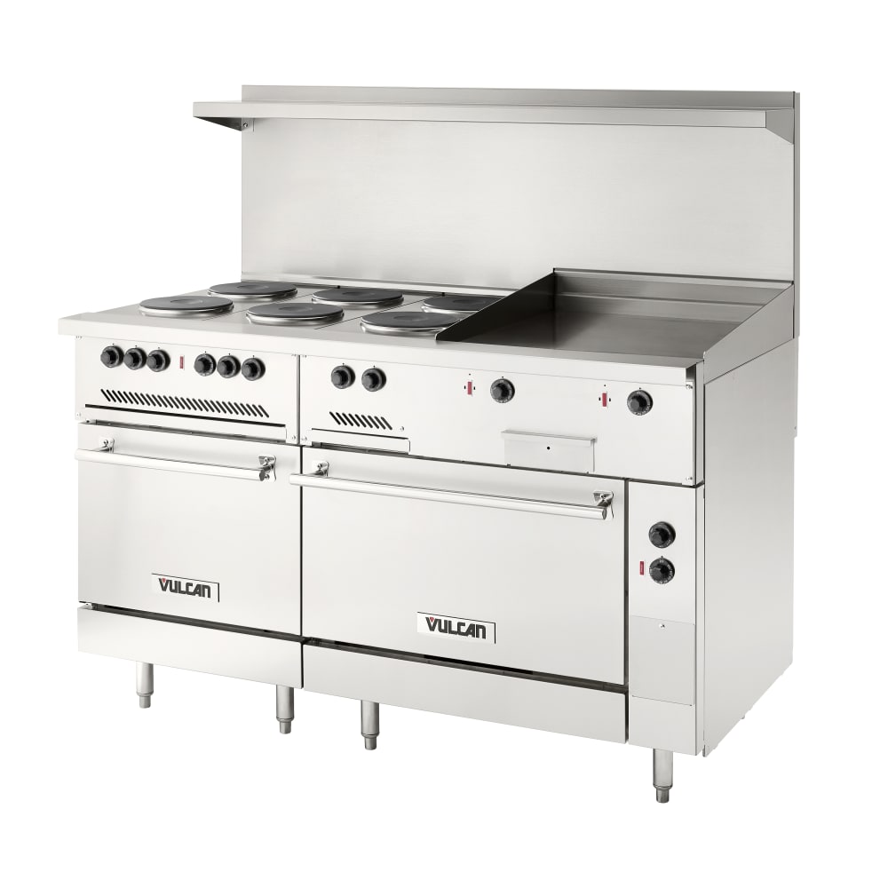 Vulcan EV60SS-6FP24G208 60" EV Series Electric Range w/ (6) French Hot Plates & (1) Griddle, 208v/1ph/3ph