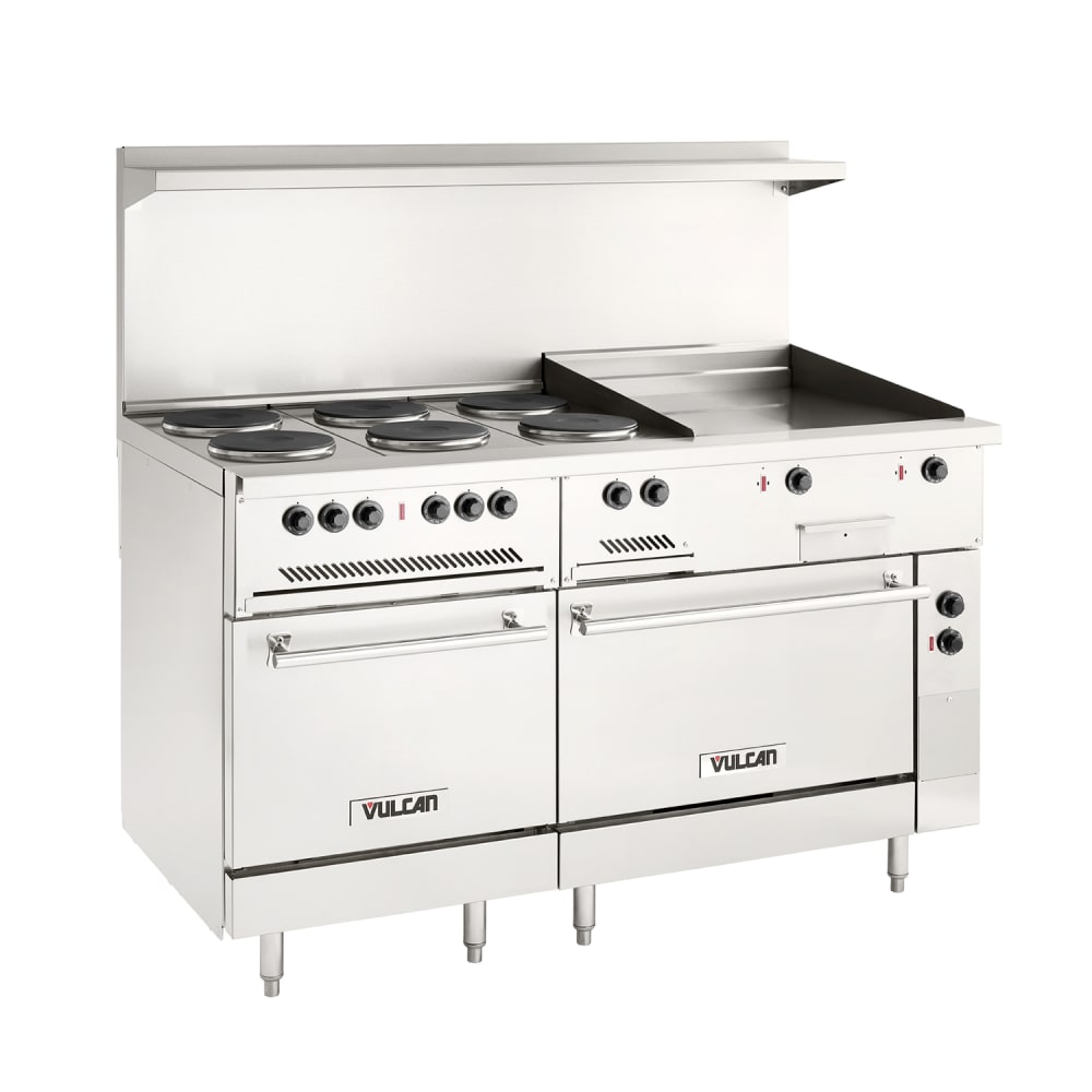 Vulcan EV60SS-6FP24G480 60" EV Series Electric Range w/ (6) French Hot Plates & (1) Griddle, 480v/1ph/3ph