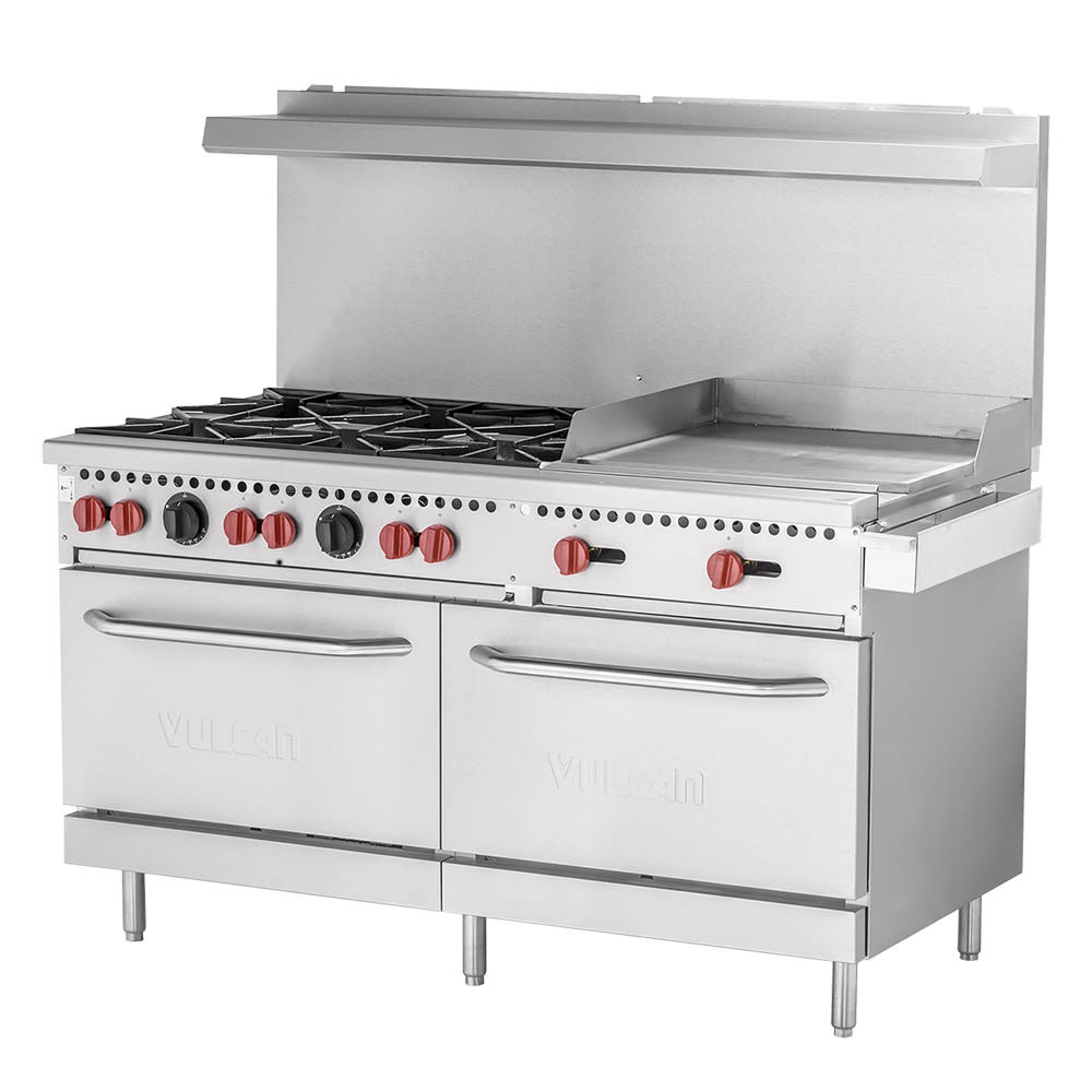 Vulcan SX60F-6B24G 60" 6 Burner Gas Range w/ Griddle & (2) Standard Ovens, Liquid Propane