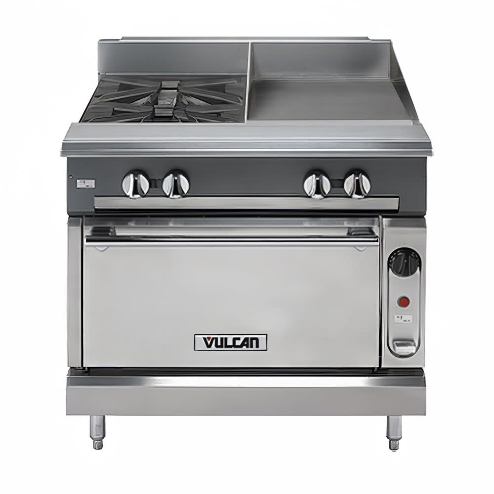 Vulcan V2BG18B 36" 2 Burner Gas Range w/ Griddle & Storage Base, Natural Gas