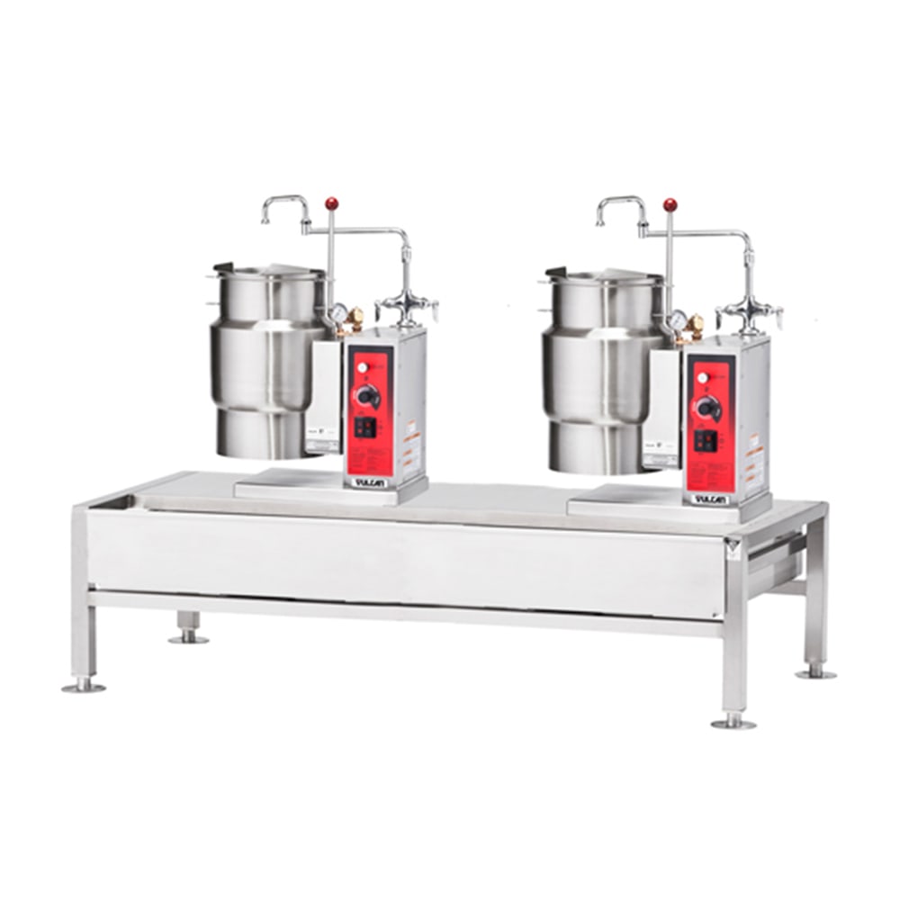 Vulcan VEKT50/66 (2) 6 gal Steam Kettles & Stand Assembly - Manual Tilt, 2/3 Jacket, 230v/3ph