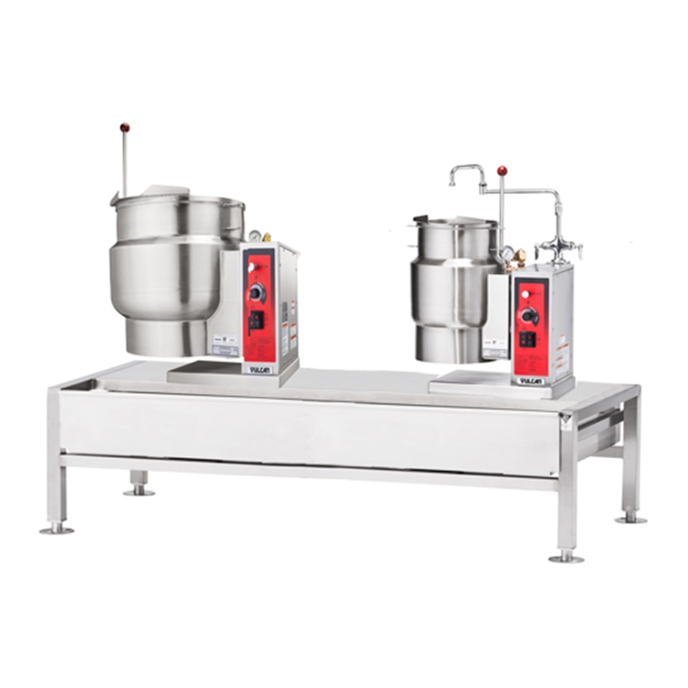 Vulcan VEKT64/126 (1) 12 gal & (1) 6 gal Steam Kettles & Stand Assembly - Manual Tilt, 2/3 Jacket, 230v/3ph