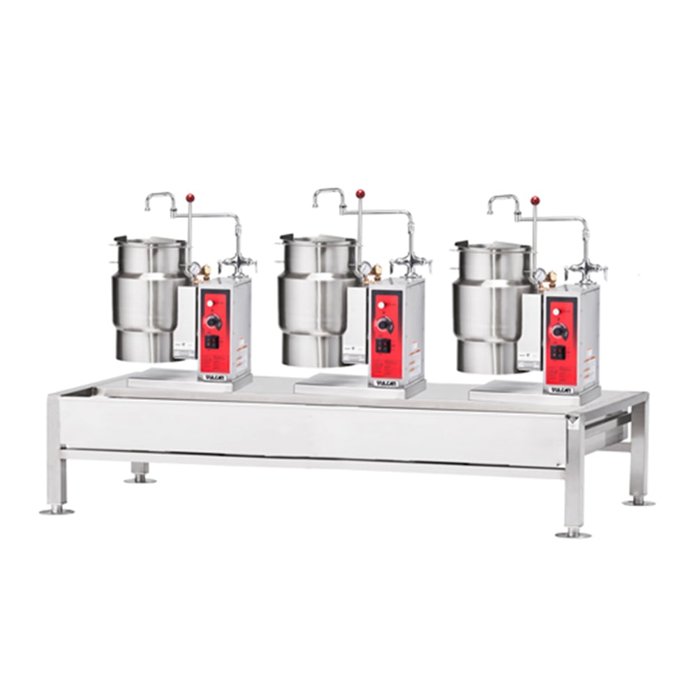 Vulcan VEKT80/666 (3) 6 gal Steam Kettles & Stand Assembly - Manual Tilt, 2/3 Jacket, 230v/3ph