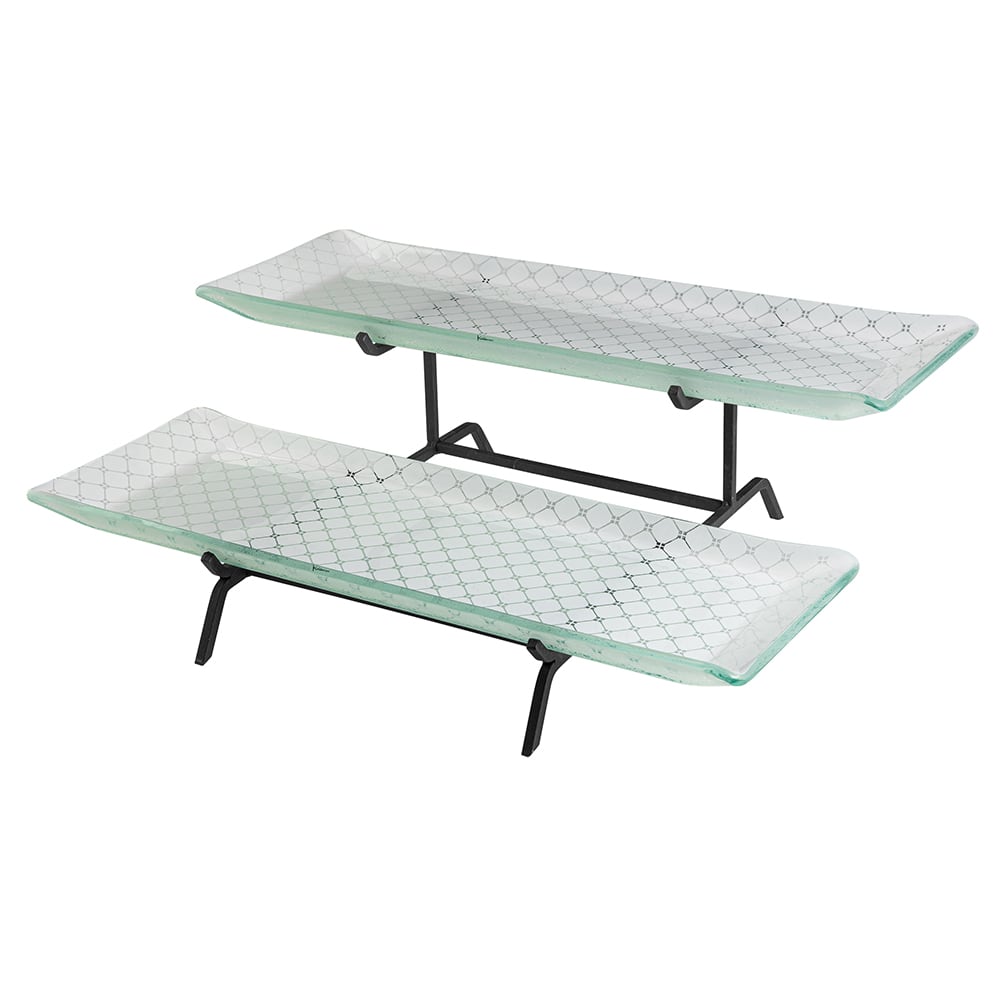 Rosseto 2 Level Display Stand w/ (2) Rectangular Glass Trays, Zenit White (GST02W)