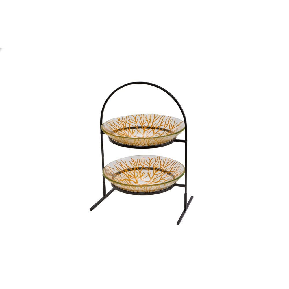Rosseto 2 Level Display Stand w/ (2) Round Glass Bowls, Radici Mustard (GST08MFP)