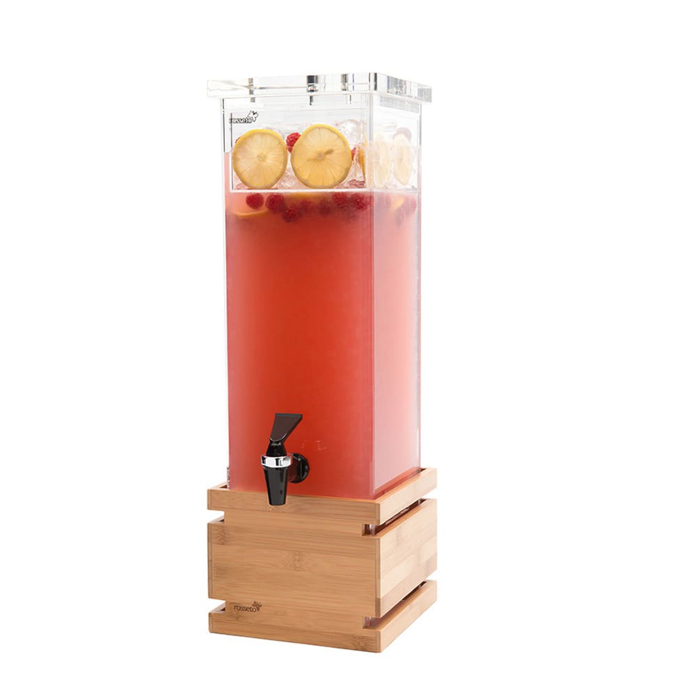 Rosseto 2 gal Beverage Dispenser w/ Ice Basket - Plastic Container, Bamboo Base (LD112)
