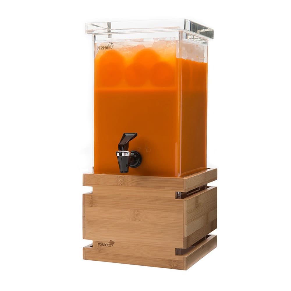 Rosseto 1 gal Beverage Dispenser w/ Ice Basket - Plastic Container, Bamboo Base (LD116)
