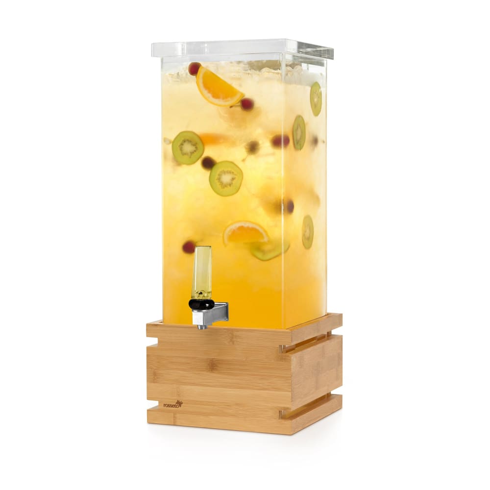 Rosseto 3 gal Beverage Dispenser w/ Ice Basket - Plastic Container, Bamboo Base (LD195)