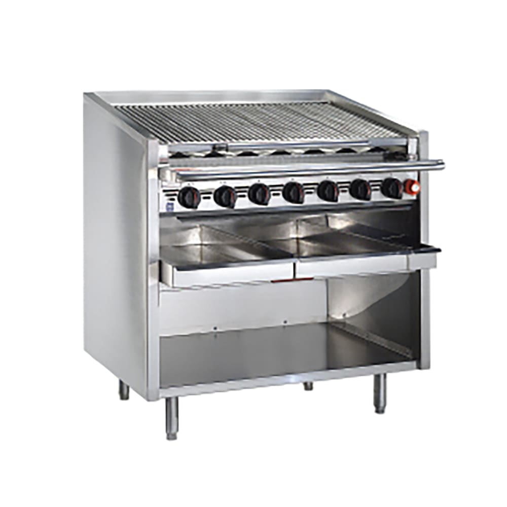 Magikitch'n FM-RMB-648CR 48" Floor Model Cast Iron Radiant Charbroiler w/ EZ Tilt, Liquid Propane
