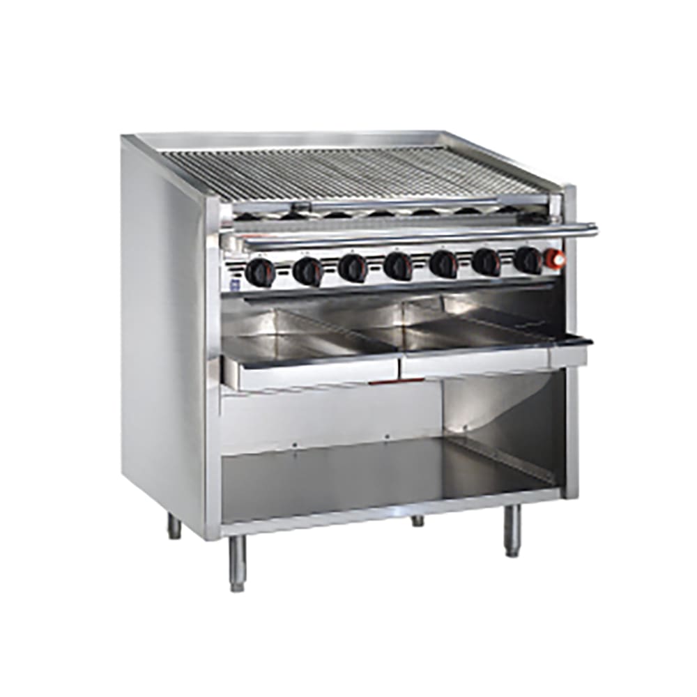 Magikitch'n FM-RMB-648CR 48" Floor Model Cast Iron Radiant Charbroiler w/ EZ Tilt, Natural Gas