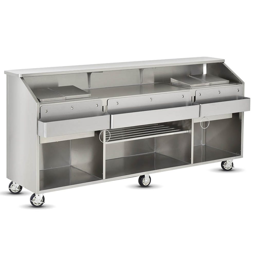 FWE SCB-8 Mobile Bar w/ Shut-Off Drain, Convectional Beverage Service , 96" L, Stainless